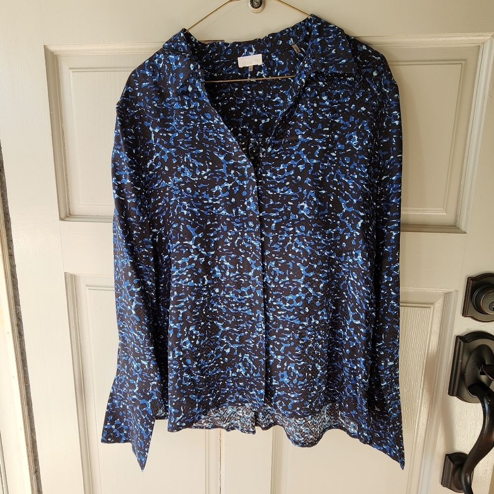 Ecru Brand Viscose Blouse Collared High Black Blue Size Medium Classic Luxury